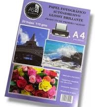 PAPEL FOTOGRAFICO AUTOADHESIVO A4 ASB x 20 h.