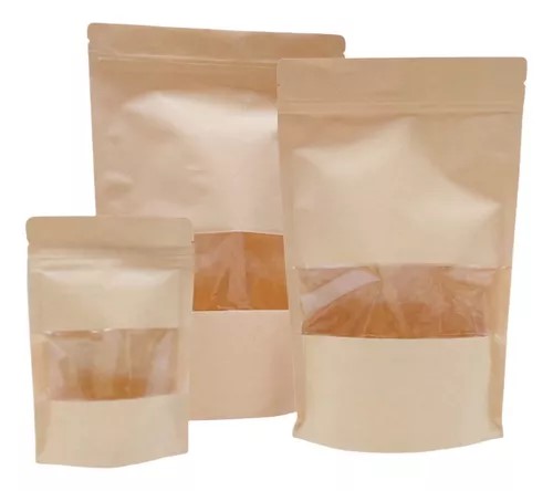 BOLSAS DOYPACK KRAFT CON VISOR 10x15 (x 50 u.)