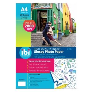 PAPEL FOTOGRAFICO GLOSSY A4 IBI x 20 h. (230 g)