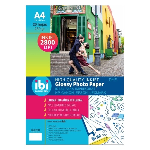 PAPEL FOTOGRAFICO GLOSSY A4 IBI x 20 h. (230 g)