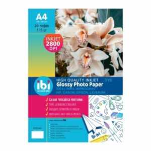 PAPEL FOTOGRAFICO GLOSSY A4 IBI x 20 hojas (135 g)