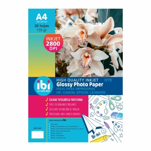 PAPEL FOTOGRAFICO GLOSSY A4 IBI x 20 hojas (135 g)