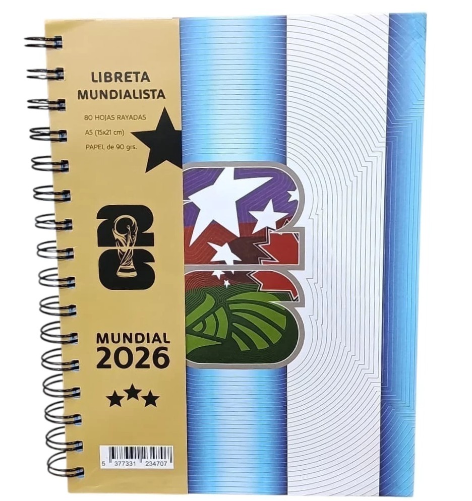 CUADERNO ESPIRALADO CHICO PAPERLAND MUNDIAL CON FIXTURE x 80 h.