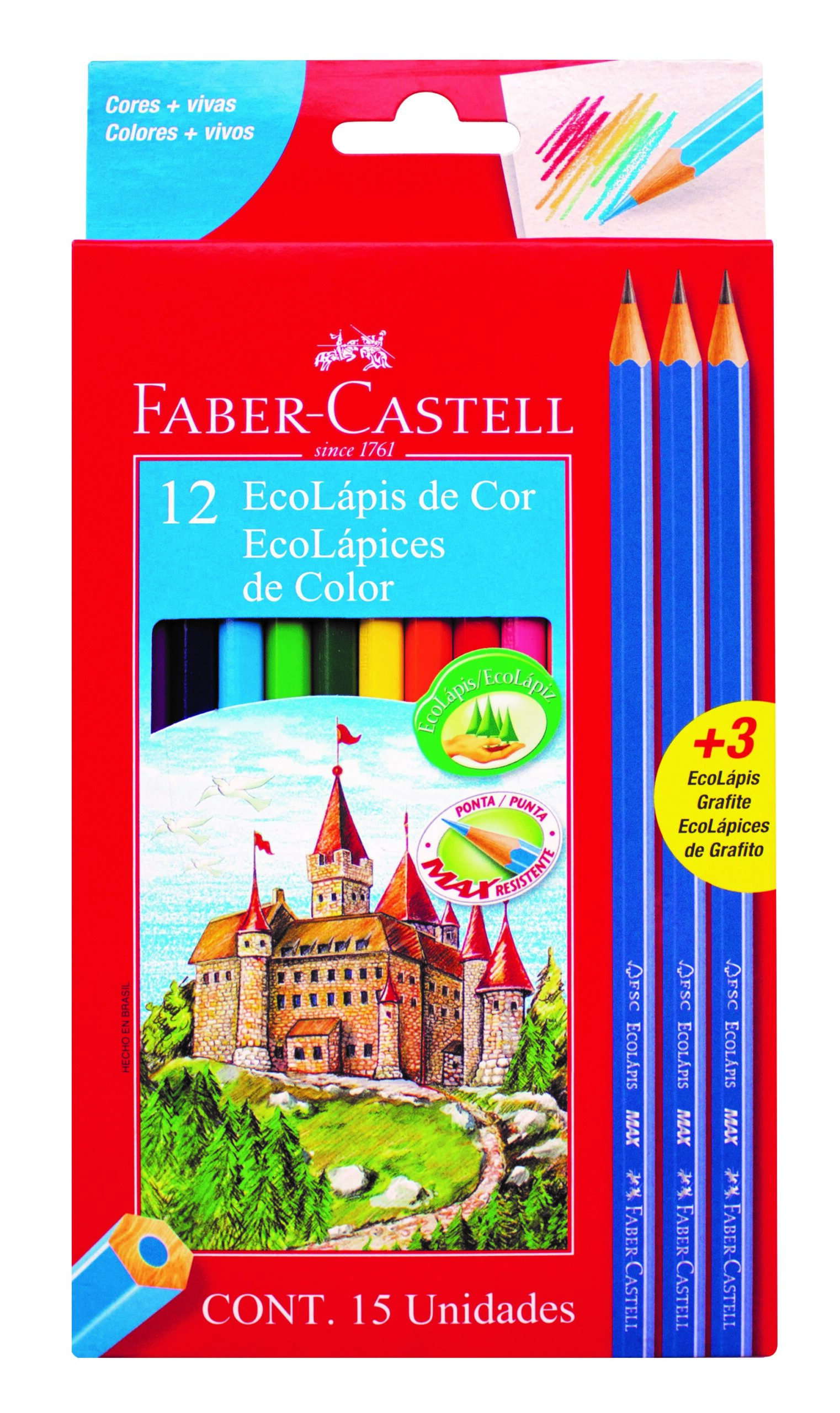 LAPICES DE COLORES LARGOS FABER CASTELL ECOLAPIZ x 12