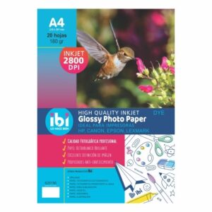 PAPEL FOTOGRAFICO GLOSSY A4 IBI x 20 h. (180g)