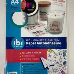 PAPEL AUTOADHESIVO TRANSPARENTE A4 IBI x 20 h.