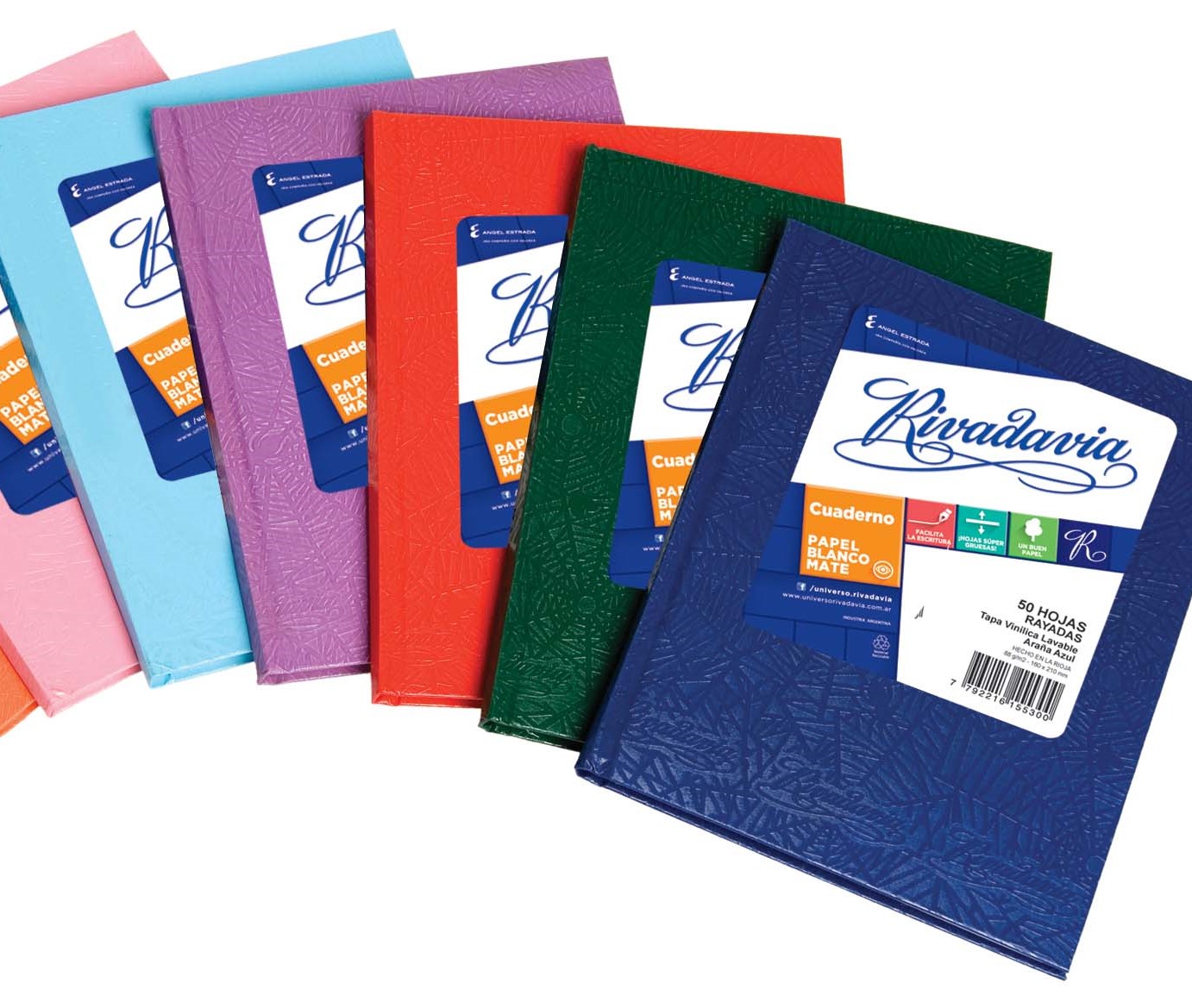 CUADERNO RIVADAVIA FORRADO RAYADO x 50 h.